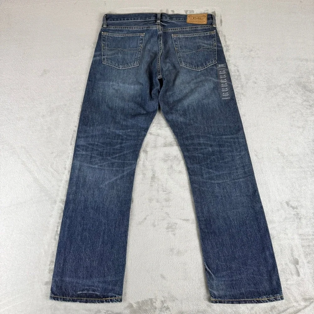 Polo Ralph Lauren Varrick Slim Straight Jeans Mens 32x30 Blue Distressed New NWT